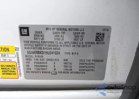 2017 Buick Enclave Leather from USA, damaged, VIN 5GAKRBKD1HJ241924